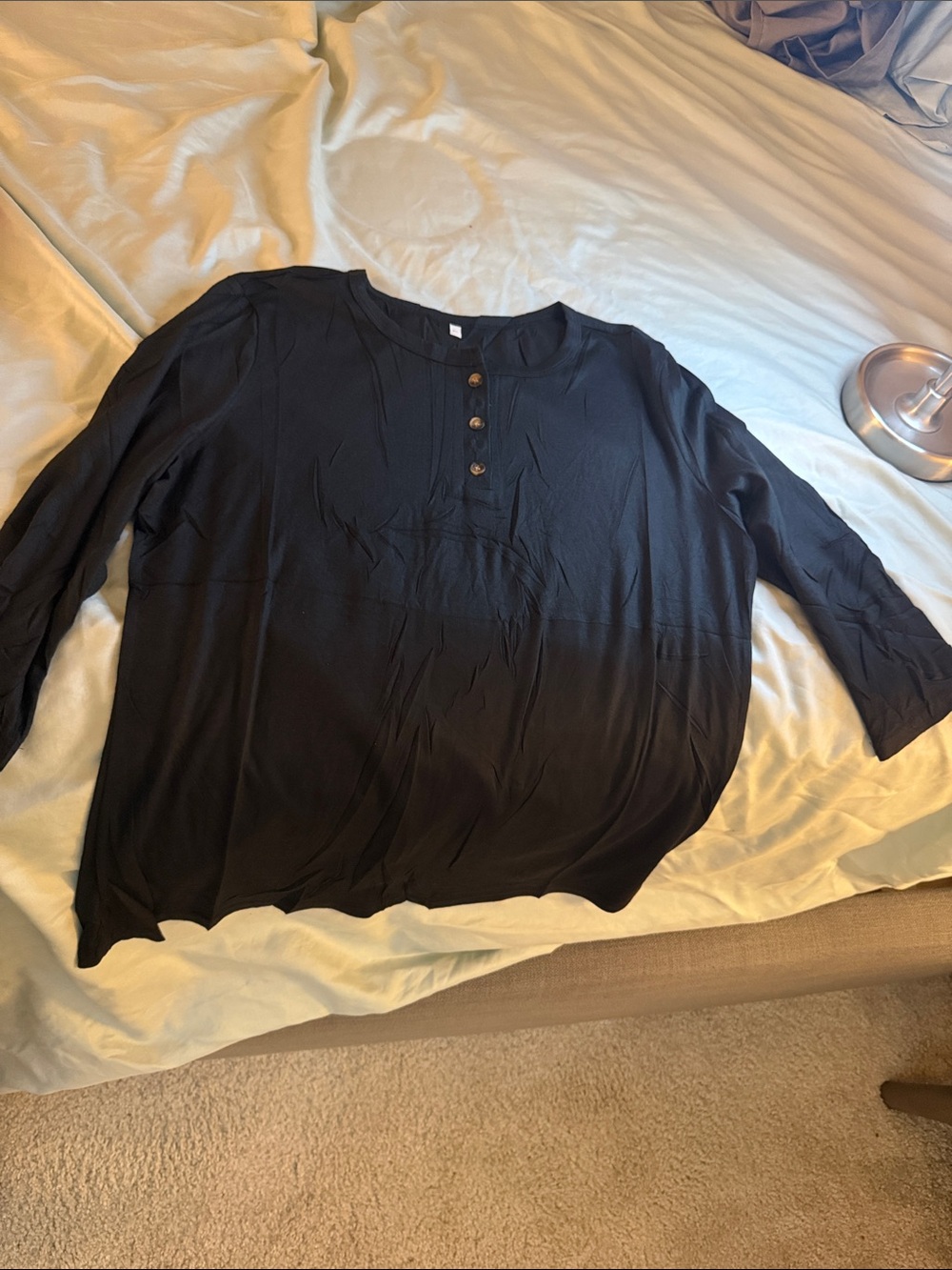Women's Black Button-Front Relaxed Henley Top